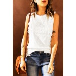 White Crew Neck Scalloped Trim Lace Tank