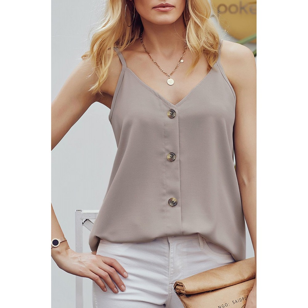 Apricot Spaghetti Strap Buttoned Tank Top