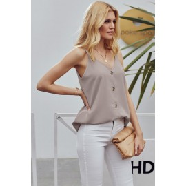 Apricot Spaghetti Strap Buttoned Tank Top