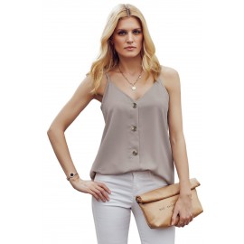 Apricot Spaghetti Strap Buttoned Tank Top