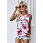 Splashed Slit Back Tie-dye Tank Top