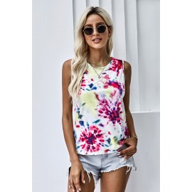 Splashed Slit Back Tie-dye Tank Top