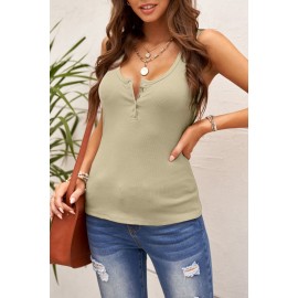 Apricot Sleeveless Scoop Neck Button Tank Top