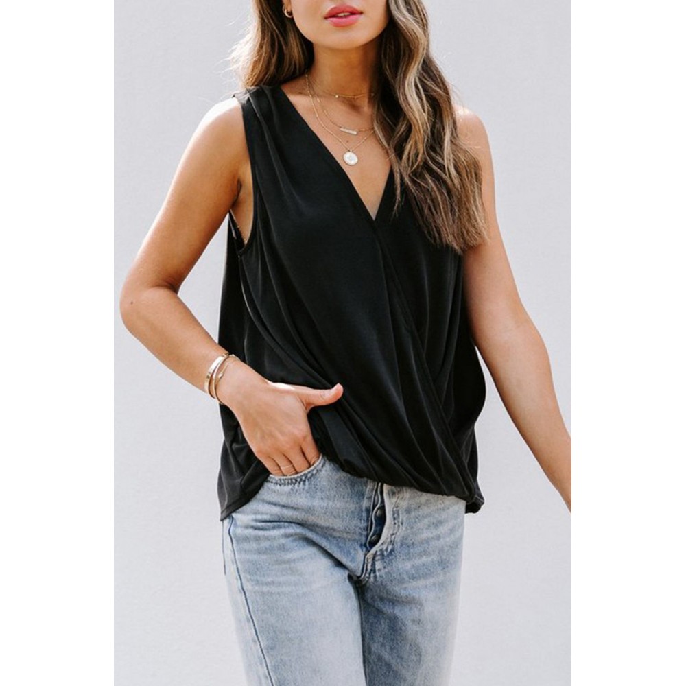 Black Surplice V Neck Tank