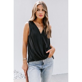 Black Surplice V Neck Tank