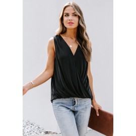 Black Surplice V Neck Tank