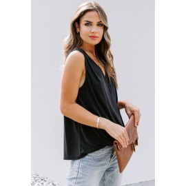 Black Surplice V Neck Tank