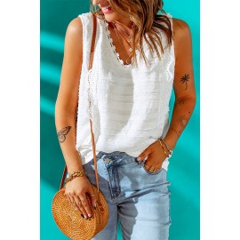 White Lace Crochet Keyhole Back V Neck Tank Top