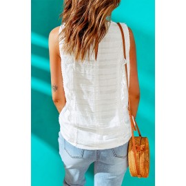 White Lace Crochet Keyhole Back V Neck Tank Top