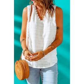 White Lace Crochet Keyhole Back V Neck Tank Top