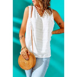 White Lace Crochet Keyhole Back V Neck Tank Top