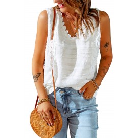 White Lace Crochet Keyhole Back V Neck Tank Top