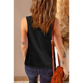 Black Floral Jacquard Scalloped V Neck Tank Top