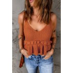 V Neck Ruffled Knitted Cropped Tank Top