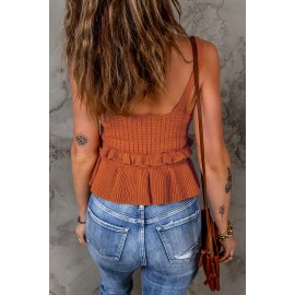 V Neck Ruffled Knitted Cropped Tank Top