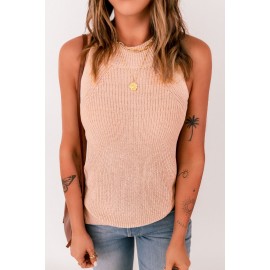 Khaki Crew Neck Knit Sweater Tank Top