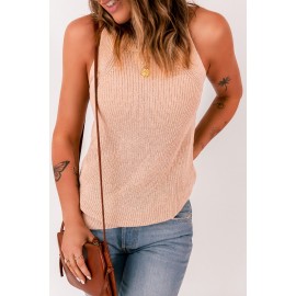 Khaki Crew Neck Knit Sweater Tank Top