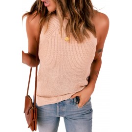 Khaki Crew Neck Knit Sweater Tank Top