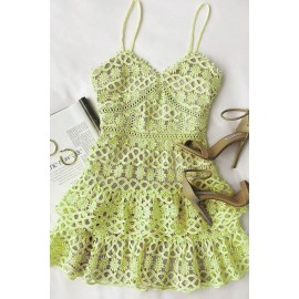 Yellow Sexy Ruffle V Neck A-line Mini Dress