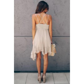 Khaki Crochet Lace Ruffle Dress