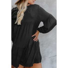 Black Wanderlust Pocketed Tiered Tunic Dress