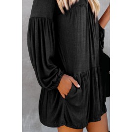 Black Wanderlust Pocketed Tiered Tunic Dress