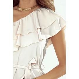 Apricot One-shoulder Ruffles Mini Dress