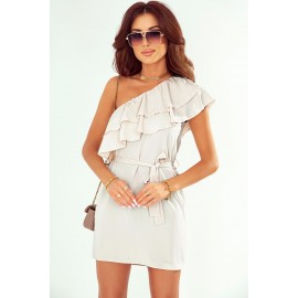 Apricot One-shoulder Ruffles Mini Dress