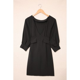 Black Bow Backless 3/4 Sleeve High Waist Mini Dress