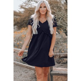 Black Lace Sleeve Frill Trim Smock Dress