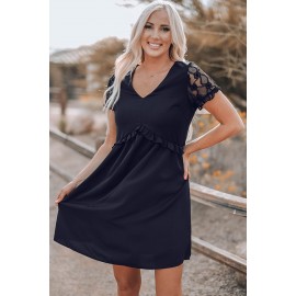 Black Lace Sleeve Frill Trim Smock Dress