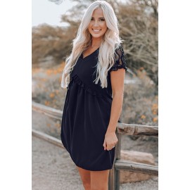 Black Lace Sleeve Frill Trim Smock Dress