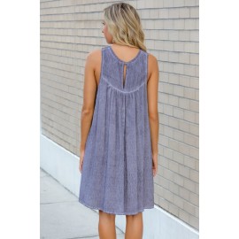 Violet Lace Neck Sleeveless Flowy Dress