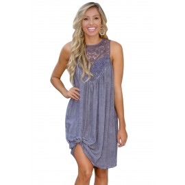 Violet Lace Neck Sleeveless Flowy Dress