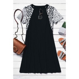 Leopard Splicing O-Neck Mini Dress