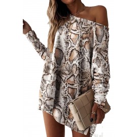 Snakeskin Print Long Sleeve Loose Mini Dress