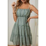 Green A-line Layered Ruffled Floral Dress