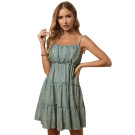 Green A-line Layered Ruffled Floral Dress