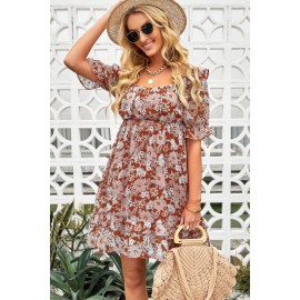 Square Neck Puff Sleeve Floral Mini Dress