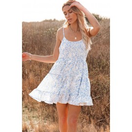 Blue Cascade Babydoll Floral Dress