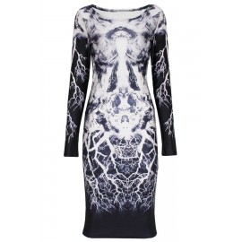 Body Flattering Long-sleeve Print Dress