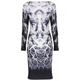 Body Flattering Long-sleeve Print Dress