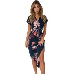 Navy Pink Floral Print Pencil Dress