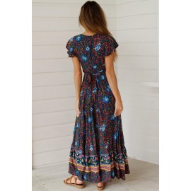 Multicolor V-Neck Beach Resort Printed Dress