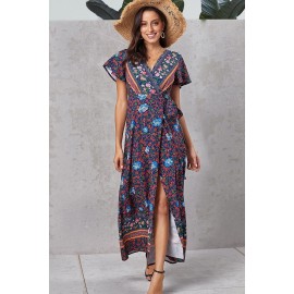 Multicolor V-Neck Beach Resort Printed Dress