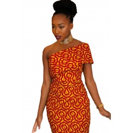 Single Shoulder Mermaid Hem Africa Print Dress