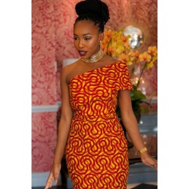 Single Shoulder Mermaid Hem Africa Print Dress