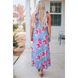 Ruffle Sleeveless High Waist Floral Maxi Dress