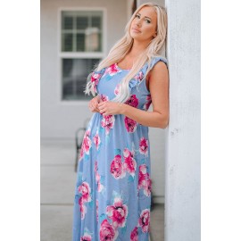 Ruffle Sleeveless High Waist Floral Maxi Dress