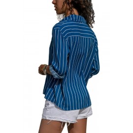 Royal Blue Striped Button Front Shirt